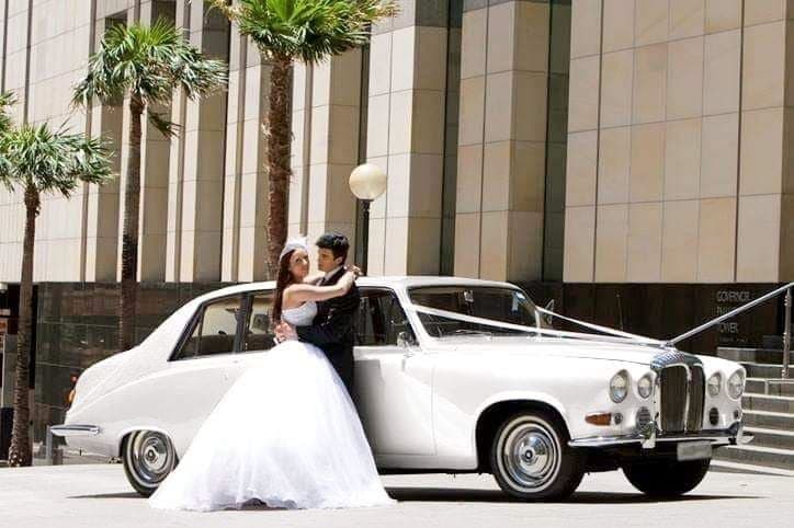 White Classic Jags wedding photo